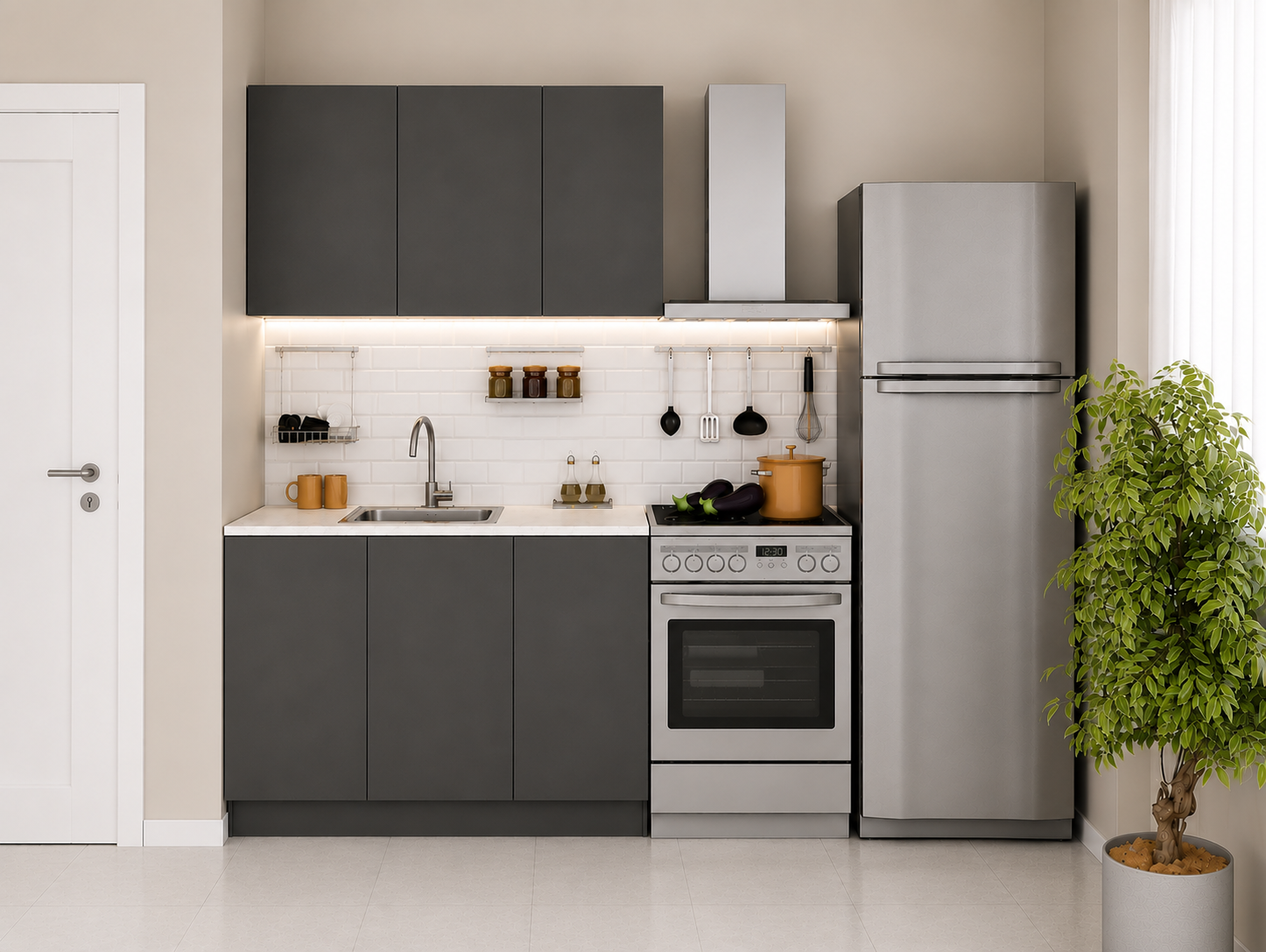 GrammiDeco - Έπιπλα | Κουζίνες | Κρεβάτια | Καναπέδες 29 Έτοιμες συνθέσεις κουζίνας ανθρακί