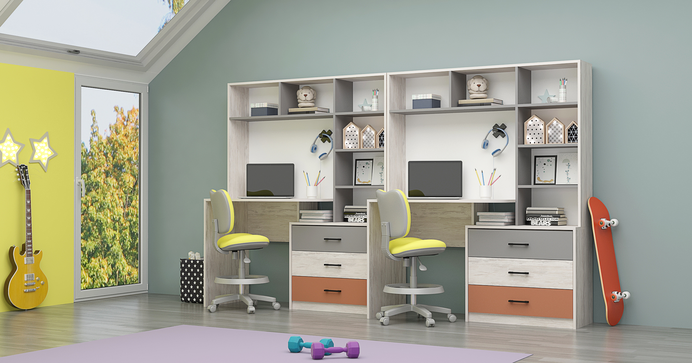 Σύνθεση γραφεία με βιβλιοθήκη