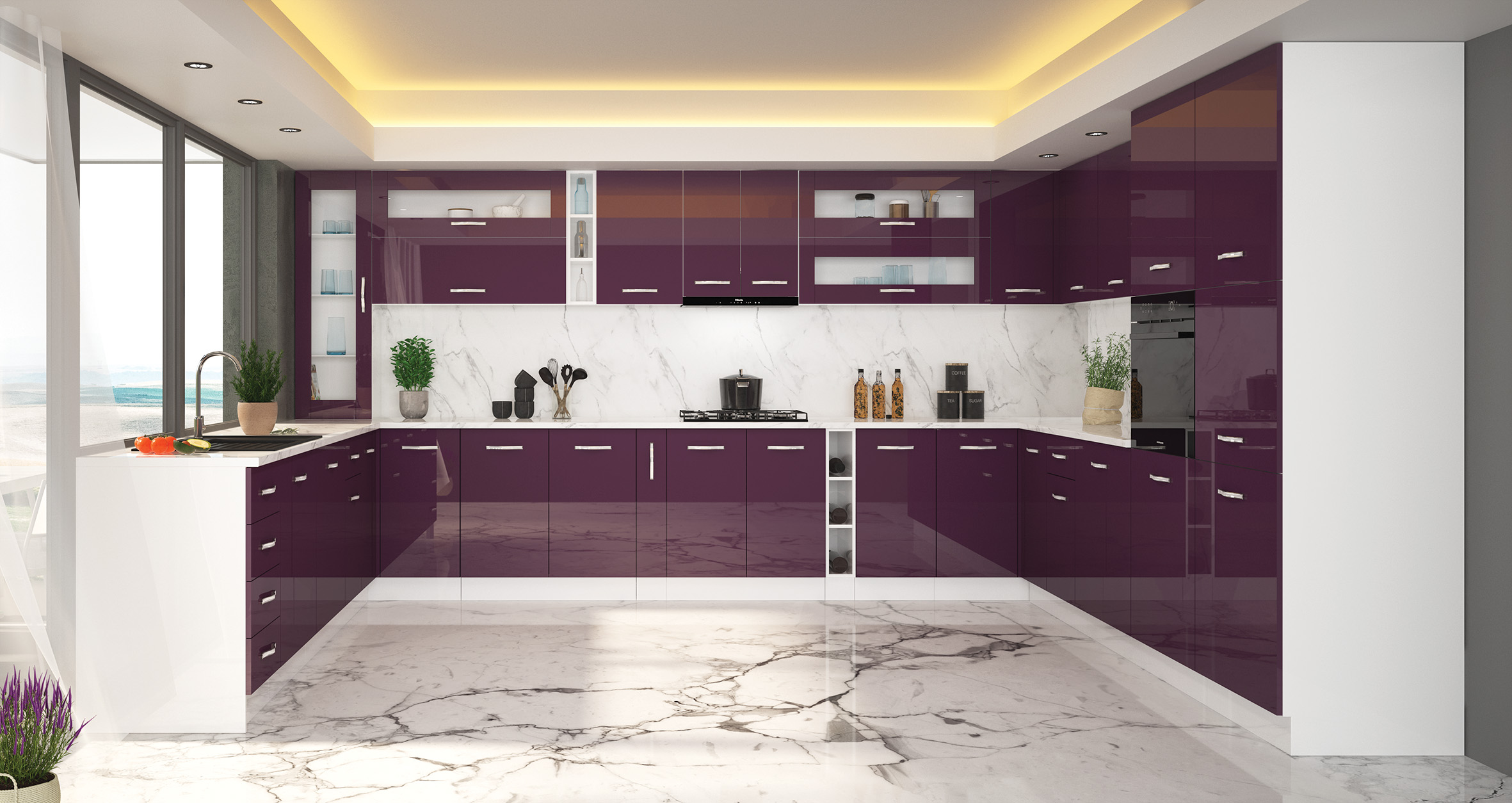 kitchen cabinets purple